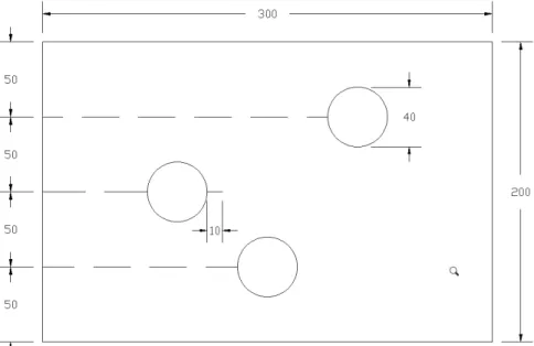 Figura 5.23 – Chapa retangular com furos e entalhe. Dimensões em mm. 