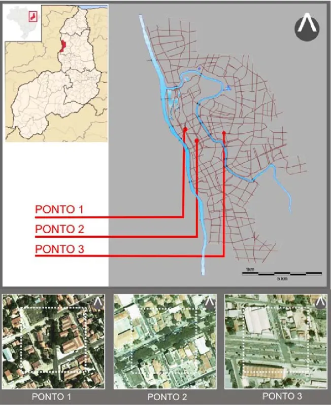 Figura 17 – Imagem de Satélite da cidade de Teresina – Pontos estudados  Adaptado de Teresina (2007)