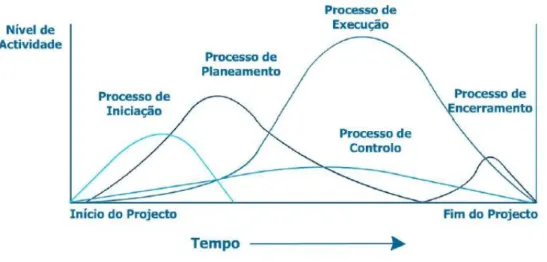 Figura 2.12 - Nível de atividade dos processos durante a Gestão do Projeto. 