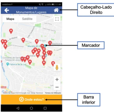 Figura 3.5 - Ecrã mapa de monumentos/lugares. 
