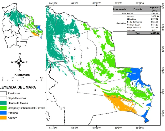 Figura 2. Delimitación  geográfica  de los campos y sabanas  del Cerrado  en  Bolivia