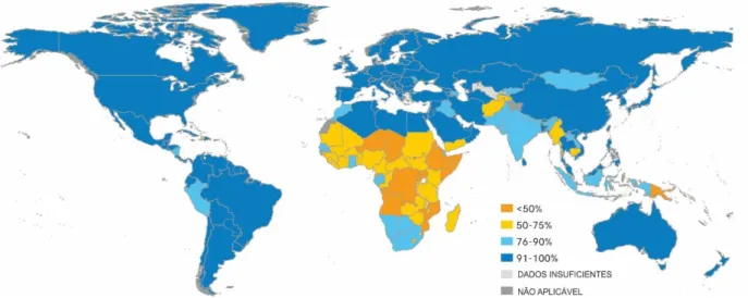 Figura I.2 - População com acesso a água potável em 2015 (adapt. UNICEF, 2017). 
