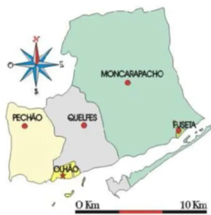 Figura 1.1- Divisão do Mapa do Concelho de  Olhão em 5 Freguesias. (Fonte: 