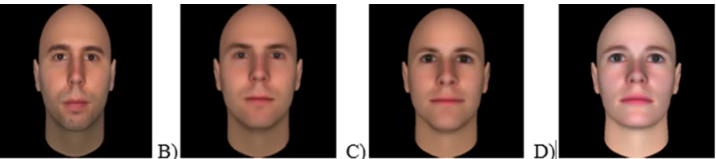 Fig 1. Examples of the faces judged in Study 1 (consent from the person depicted in Fig 1 A was obtained for publication of these images) A) Computerized version of the stranger ’ s face; B) 35% morph of the stranger ’ s face; C) 20% morph of the stranger 