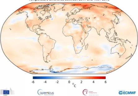 Figura 3 - Diferenças da temperatura entre 2017 e 1981-2010, a nível global [6]