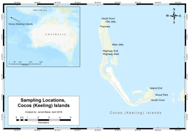 Figure 1 Map depicting location of CKI in relation to Australia (left) and aerial view of the islands (right)