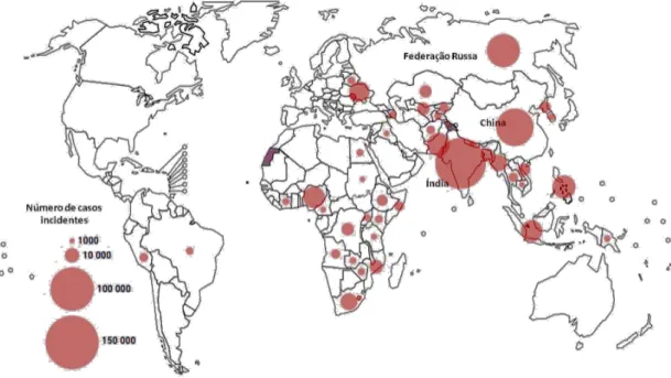Figura 1. Incidência estimada de MRtb / RR-TB em 2017, para países com pelo menos 1000 casos  incidentes