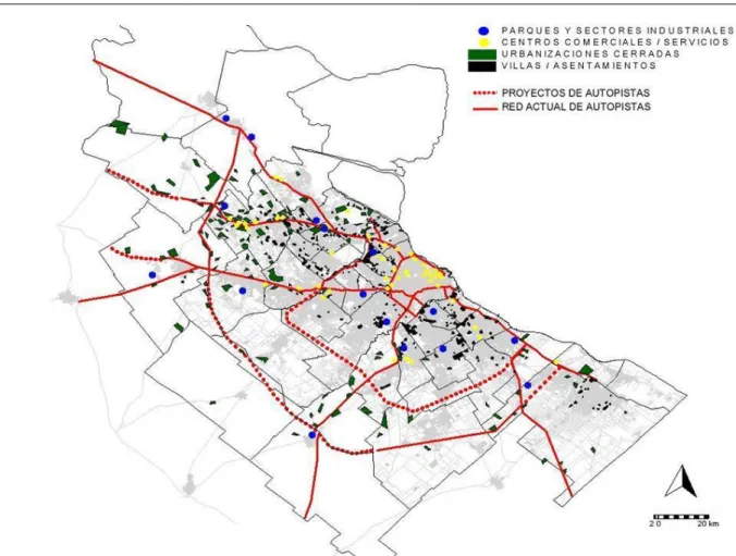 Figura 1. RMBA. La urbanización dual hacia fines del Siglo XX. 