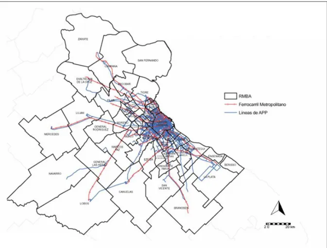 Figura 4. RMBA. Red nacional de transporte urbano suburban: Ferrocarriles y autotransporter público  de pasajeros (APP) 
