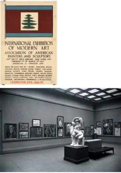 Figura 8 - Cartaz da Exposição de Arte Moderna à esq. e à dir. Salão da exposição. (Fonte: web 8) 