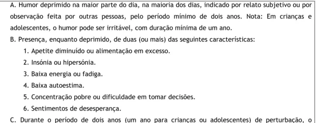 Tabela 6 - Critérios diagnósticos de distimia (7) 