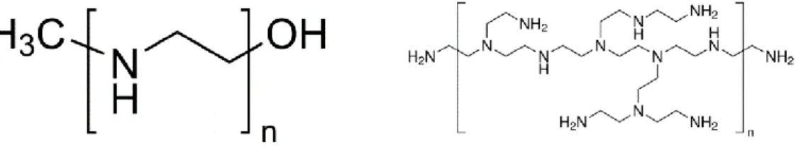 Figura 5 - Representação das estruturas químicas da PEI linear de 10 kDa e da PEI ramificada de 25 kDa
