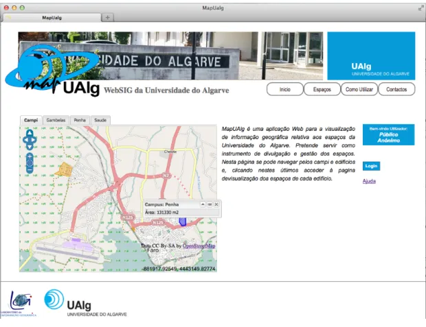 Figura 3.1 - Página de inicio de la aplicación MapUAlg con el mapa de los campus seleccionado