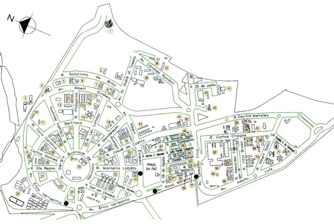 Figura 3.2: Mapa da região da Unicamp onde foram realizadas as medidas.