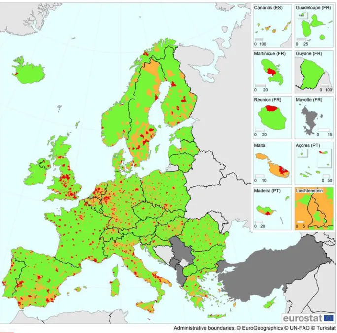 Figure 2 – Map of the degree of urbanization.  