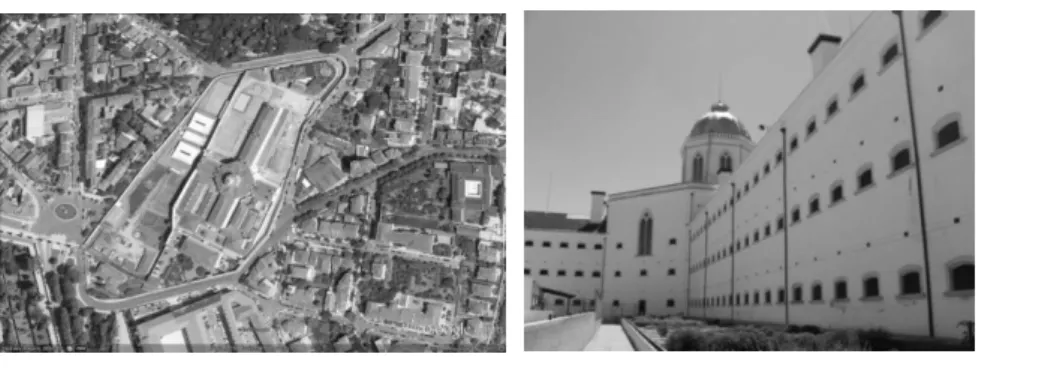 Fig. 1.18 e 1.19. Vista aérea do Estabelecimento Prisional de Coimbra. Google Earth. Cúpula  e clerestório do octógono