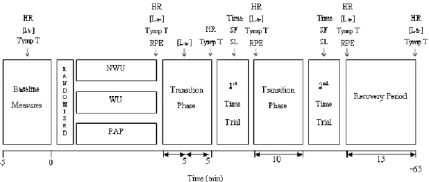 Figure 1. Schematic representation of the study design and testing procedures used. NWU =  no warm-up; WU = typical warm-up