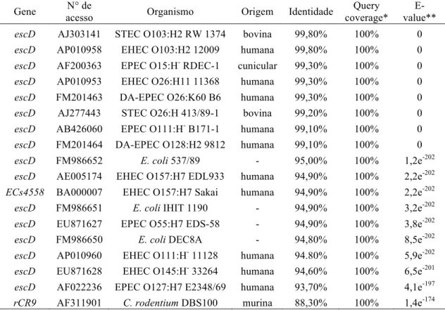 Tabela 8. Análise de identidade do provável gene escD do isolado C39 de DAEC. 