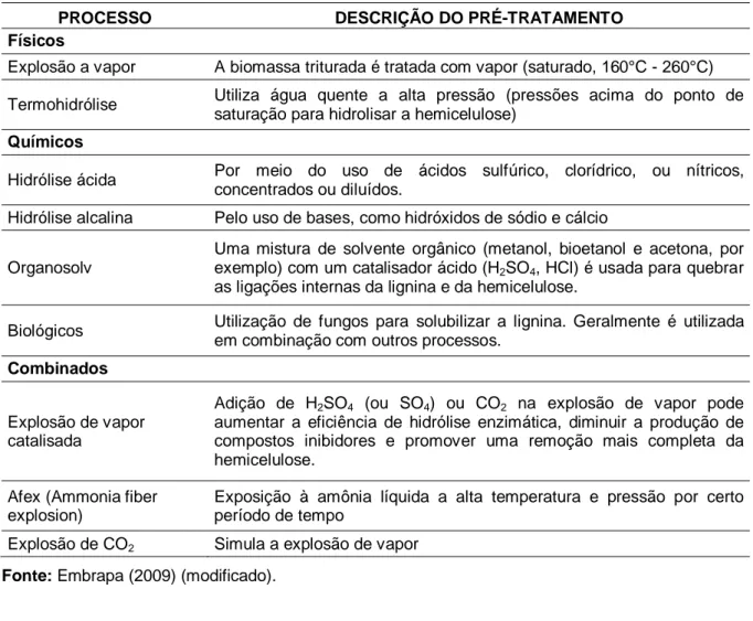 Tabela 4. Principais estratégias utilizadas para o pré-tratamento da biomassa lignocelulósica