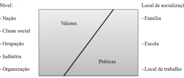 Figura - Balanço de valores versus práticas em diferentes níveis de cultura 
