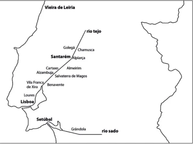 Figura 3 - Extensão territorial dos assentamentos Avieiros, com base em Borges, 2013: 58