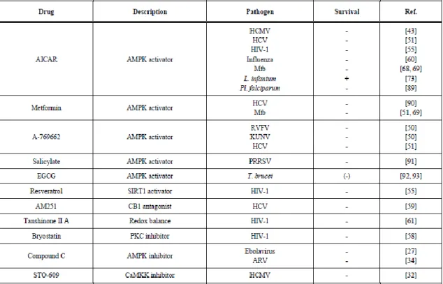 Table 1. Drugs acting through AMPK signaling to restrict intracellular pathogens survival and proliferation 