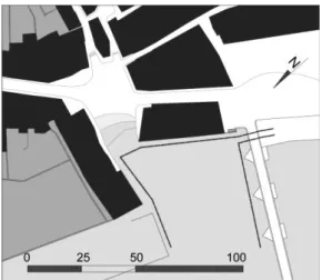 Fig. 9 Configuração do Largo da Feira depois de  1930.  Esquema  do  autor,  com  base  na  carta  topográfica de 1927.