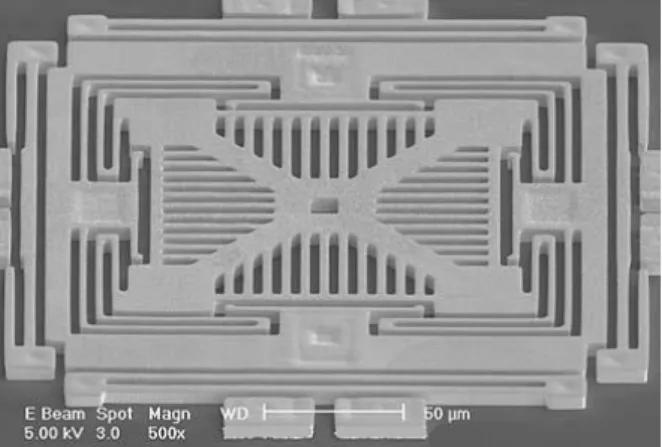 Figure 1 – Example of the micromechanical structure of a 3-axis MEMS accelerometer [20]