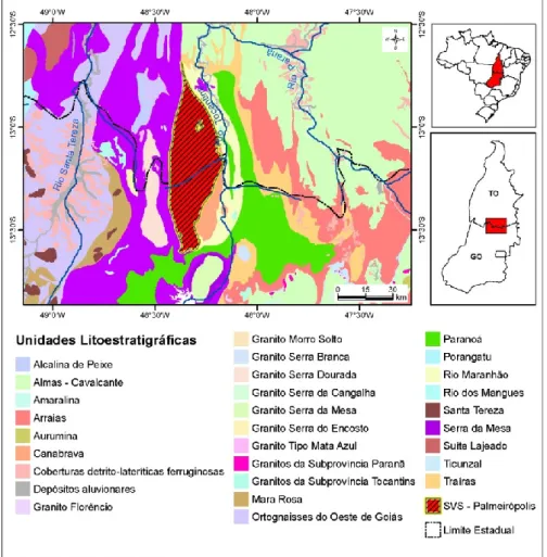 Figura  5  -  Localização  das  unidades  litoestratigráficas  da  região  de  estudo,  em  especial a “Sequência Vulcano Sedimentar de Palmeirópolis.