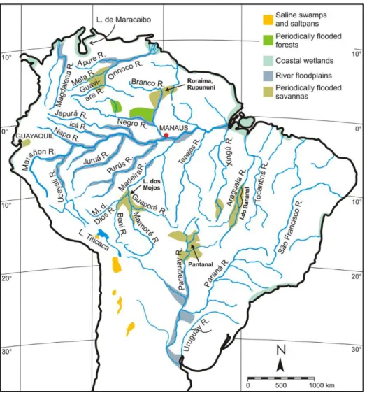 Figura 1 - Distribuição das principais áreas úmidas no norte da América do Sul. Fonte: 