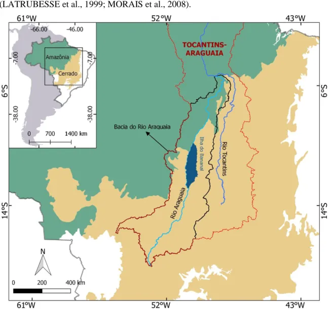 Figura  2  -  Mapa  de  localização  da  bacia  do  Rio  Araguaia  em  relação  aos  biomas  Amazônia e Cerrado