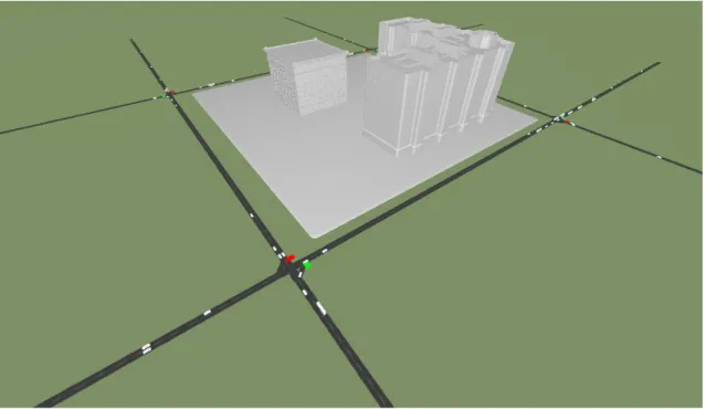 Figure 2.3 - Screenshot of MAS-Ter Labs Traffic Simulator (with the map designed for this thesis) 
