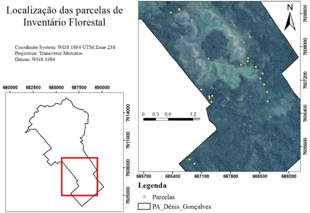 Figura 2 - Localização das parcelas de inventário florestal 