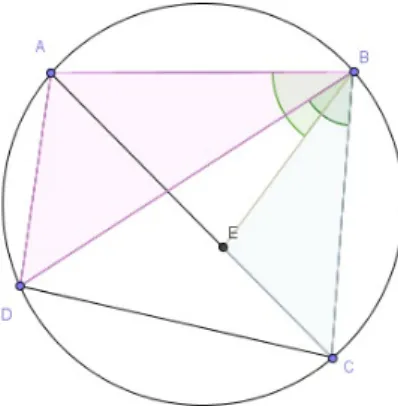 Figura 2.14: Os triângulos rABDs e rEBCs são semelhantes