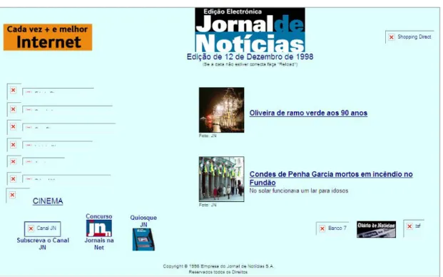 Figura 1: Primeira página do Jornal de Notícias online em 1998 
