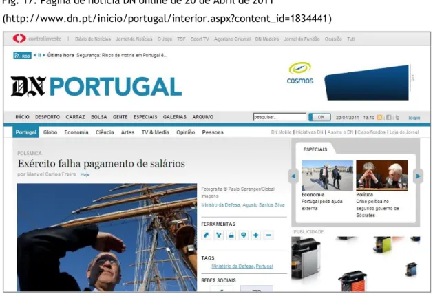 Fig. 17: Página de notícia DN online de 20 de Abril de 2011 