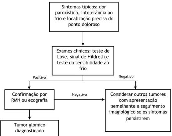 Figura 4  Algoritmo de gestão do doente com suspeita de tumor glómico. RMN: ressonância magnética nuclear