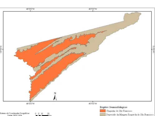Figura 9. Classificação taxonômica geomorfológica (segundo nível): regiões  geomorfológicas do Município de Jaborandi.
