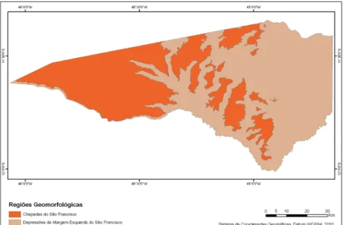 Figura 9. Classificação taxonômica geomorfológica (segundo nível): Regiões  Geomorfológicas do Município de Riachão das Neves.