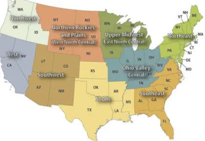 Figure 5. Climatic regions in USA. Source: www.ncdc.noaa.gov  