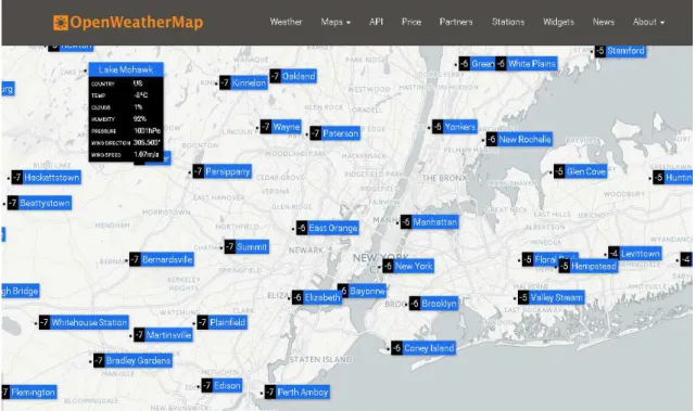 Figure 10. Open Weather Map weather stations in New York city. Source: https://openweathermap.org 