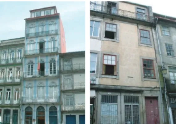 Figure 3. Main façades of two XIX century buildings at São Domingos and Lóios squares, Porto.