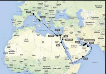 Figura 13 – Itinerário realizado pelo navio Costa neoRomantica no cruzeiro do  Mar Vermelho, de Dubai a Savona 