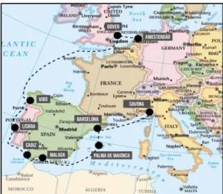 Figura 15 – Itinerário realizado pelo navio Costa neoRomantica   no cruzeiro do Oceano Atlântico, de Savona a Amsterdam             Fonte: Costa Cruzeiros (2013), www.costacruzeiros.com 
