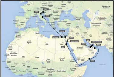 Figura 5 – Itinerário realizado pelo navio Costa Classica no cruzeiro do Mar     Vermelho, de Trieste a Dubai 