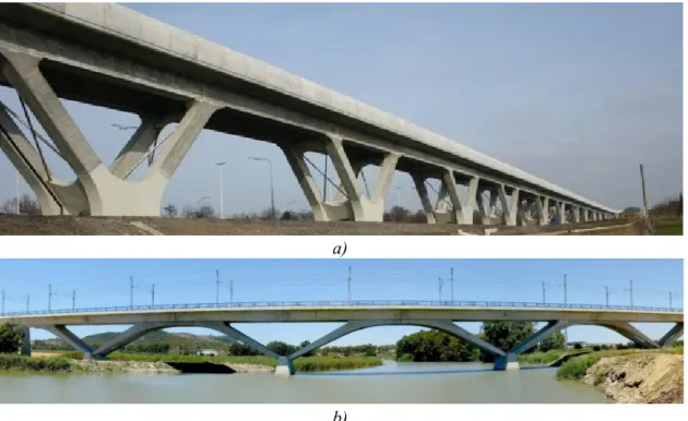 Figure 1.4 –High-speed railway bridges made with precast U-shaped girders and inclined columns: 