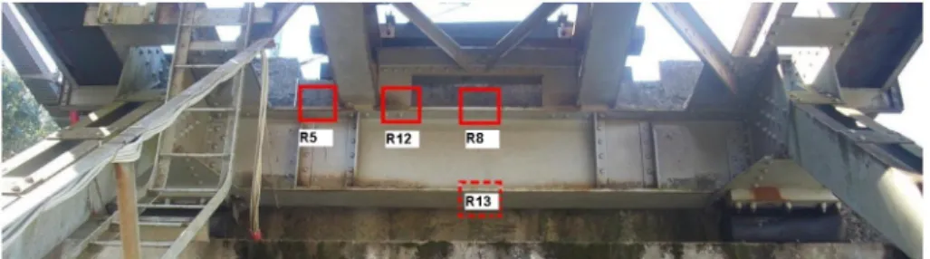 Fig. 12. Locations of the accelerometers at the extremity cross-girder.