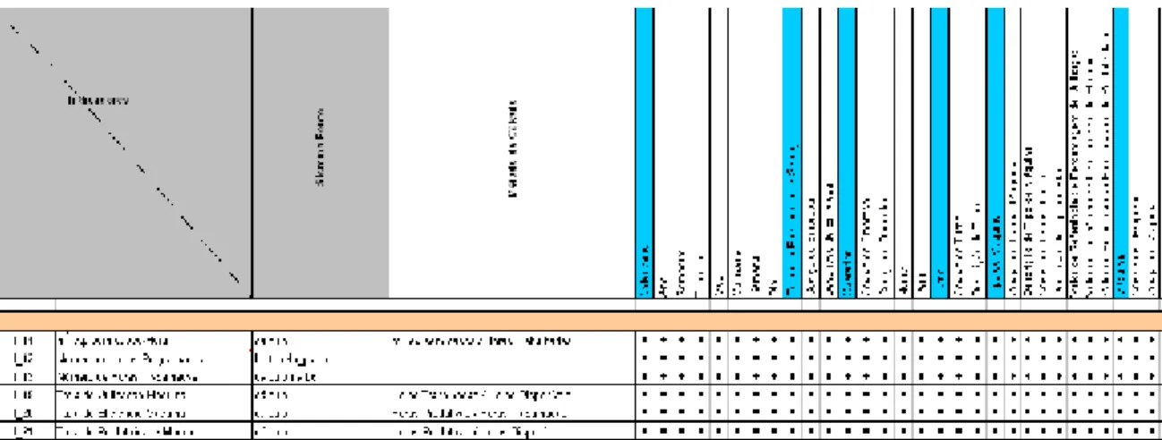 Figura 5: Extracto da matriz de indicadores e dimensões de análise 