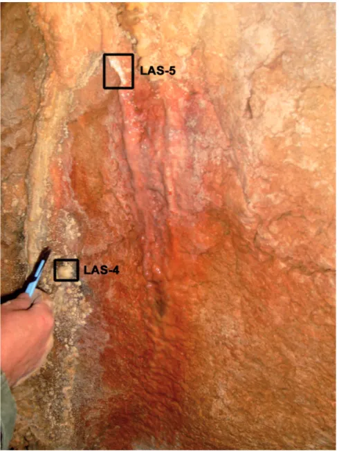 Figura 4. Puntos de muestreo de LAS-4 y LAS-5 en la cueva de Las Aguas.