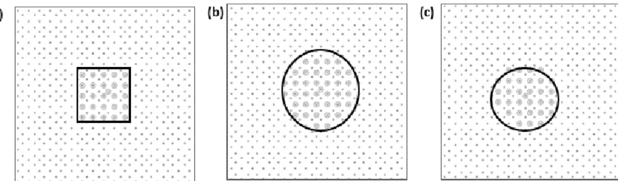 Figure 27 (a) Fixed rectangular influence domain. (b) Fixed circular influence domain